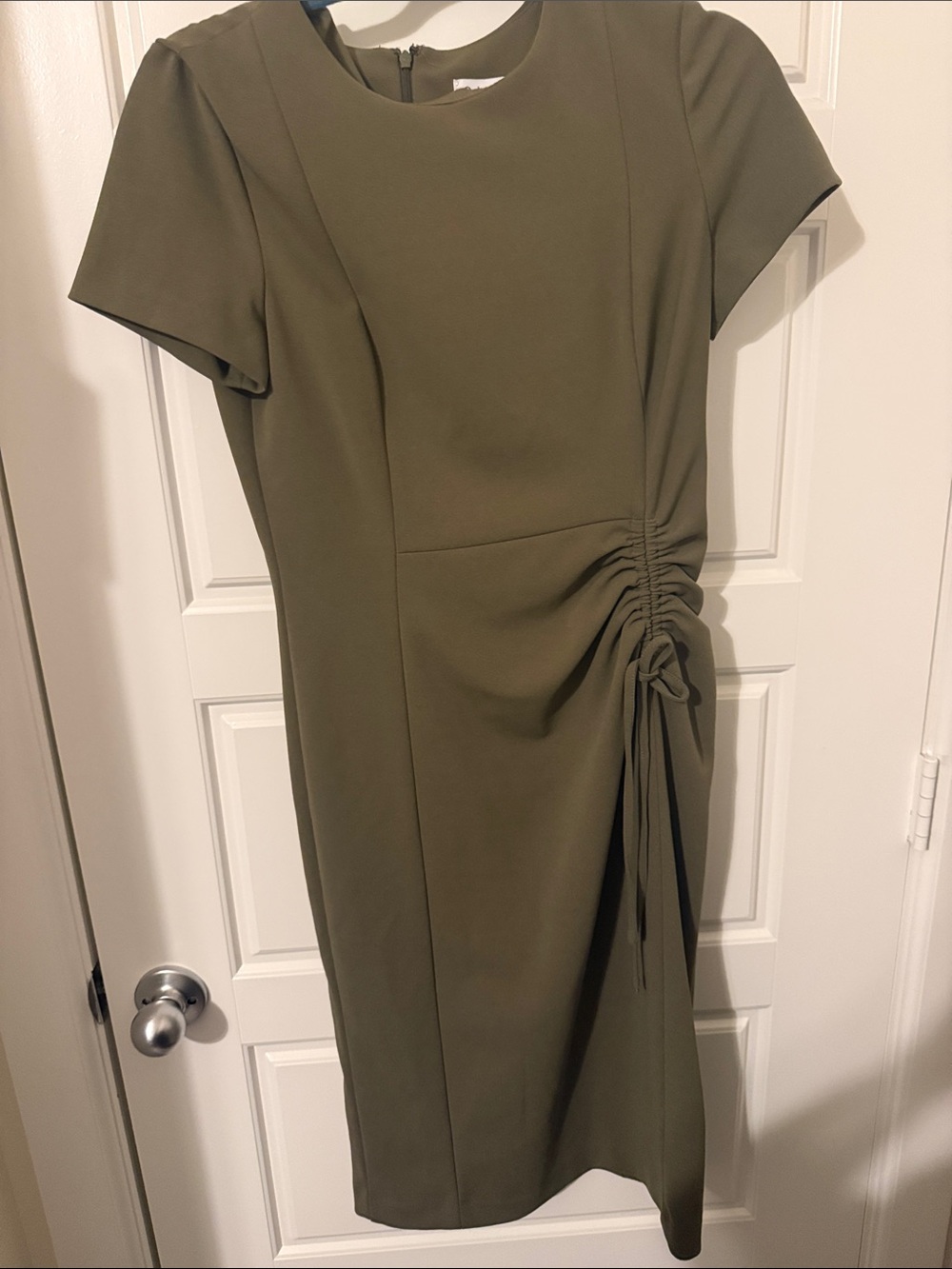 Calvin Klein Olive Green Ruched-Detail Midi Dress